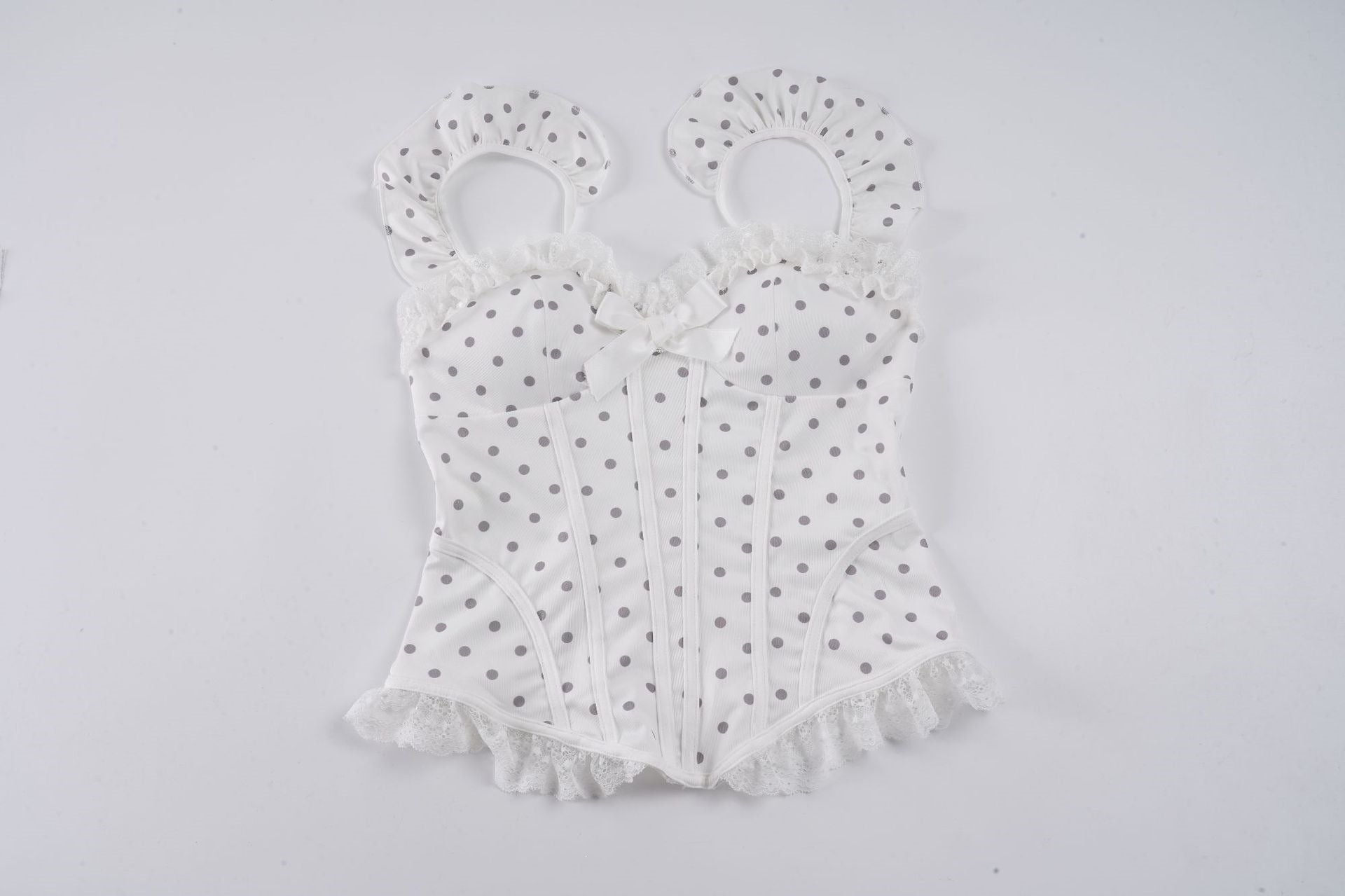 Damen Spitzen-Corsage mit verspieltem Punktdesign und Rüschendetails R&B