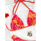 Damen Triangel-Bikini mit verspieltem Blumendesign und verstellbaren Trägern R&B
