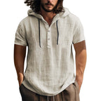 Herren lässiges Kurzarm-Hoodie mit Knopfleiste R&B