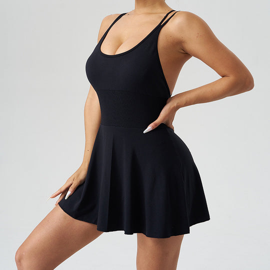Damen Trägersommerkleid mit körperbetontem Oberteil und fließendem Rock R&B