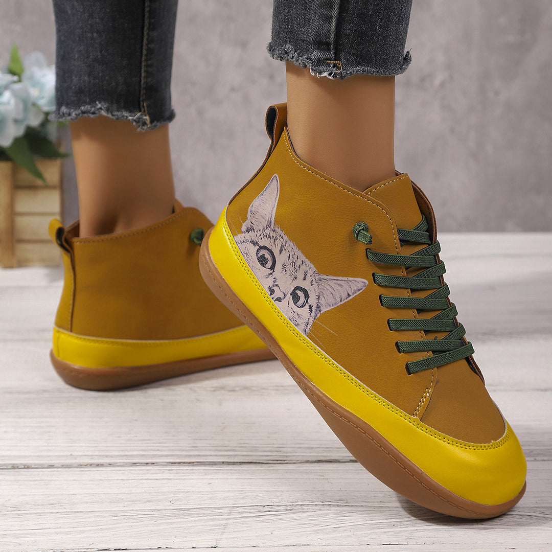 Damen Sneakers mit kreativem Katzen-Design und rutschfester Sohle R&B