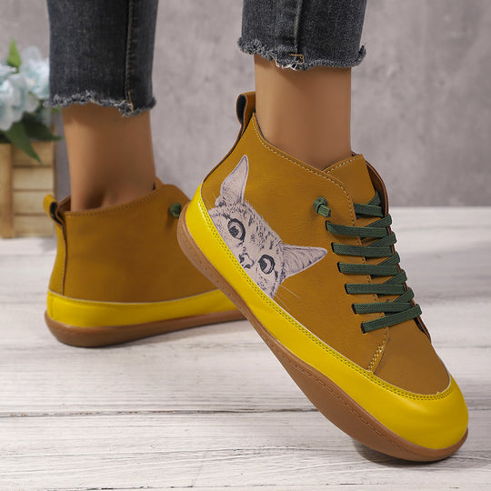 Damen Sneakers mit kreativem Katzen-Design und rutschfester Sohle R&B