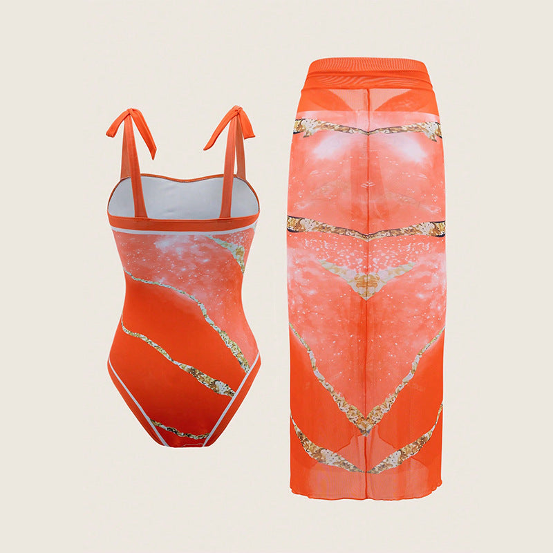Damen Einteiler Badeanzug mit elegantem transparentem Cover-Up