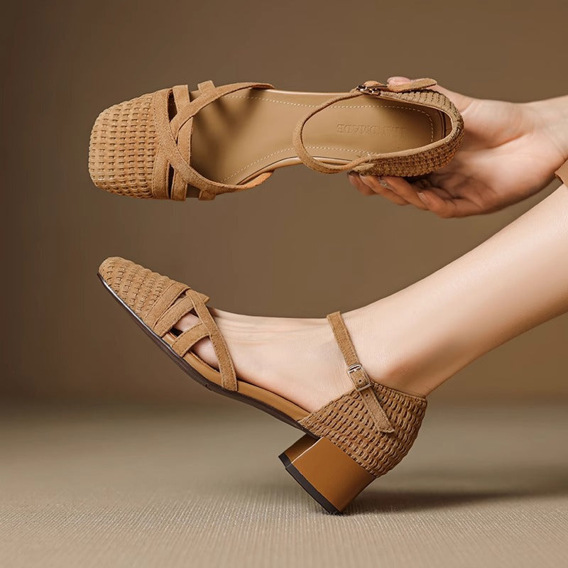 Damen Elegante Ballerinas mit geflochtener Struktur und verstellbarem Riemen R&B