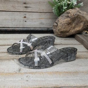 Damen Glitzernde Mules mit eleganter Riemenverzierung R&B