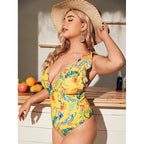 Damen Einteiler Badeanzug mit floralem Design und raffinierten Rüschendetails R&B