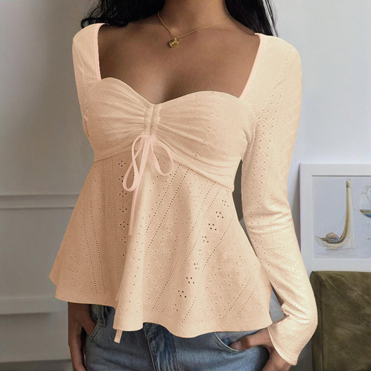 Damen luftiges Blusenshirt mit Rüschendetails und Schnürung R&B
