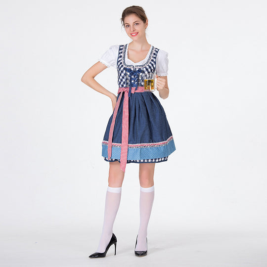 Damen Dirndlkleid mit traditionellen Karomustern und eleganter Schürze R&B