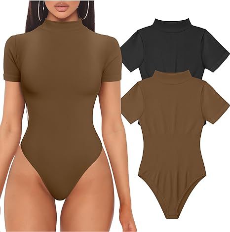 Damen Kurzarm Bodysuit mit hohem Kragen R&B
