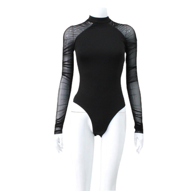 Damen Body mit transparenten Ärmeln und R&Brnem Stehkragen R&B