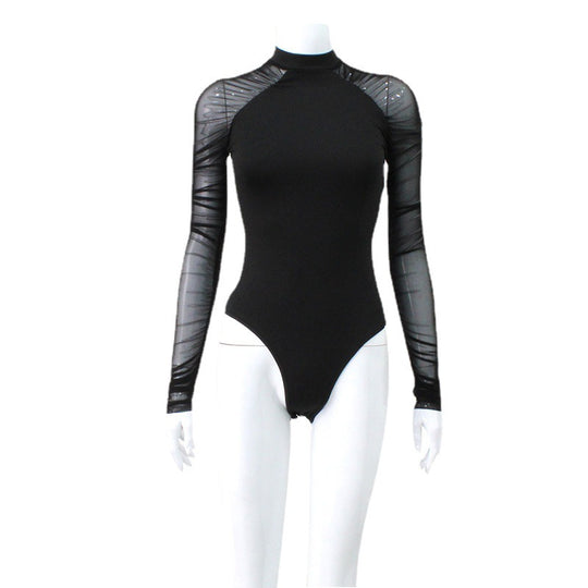 Damen Body mit transparenten Ärmeln und modernem Stehkragen R&B