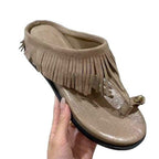 Damen elegante Flip-Flops mit fransiger Lederoptik und komfortablem Fußbett R&B