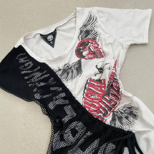 Damen lässiges T-Shirt mit einzigartigem Grafikdesign und sportlichem Mesh-Einsatz R&B
