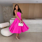 Damen A-linien Cocktailkleid mit trägerlosem Schnitt und schwingendem Rock R&B
