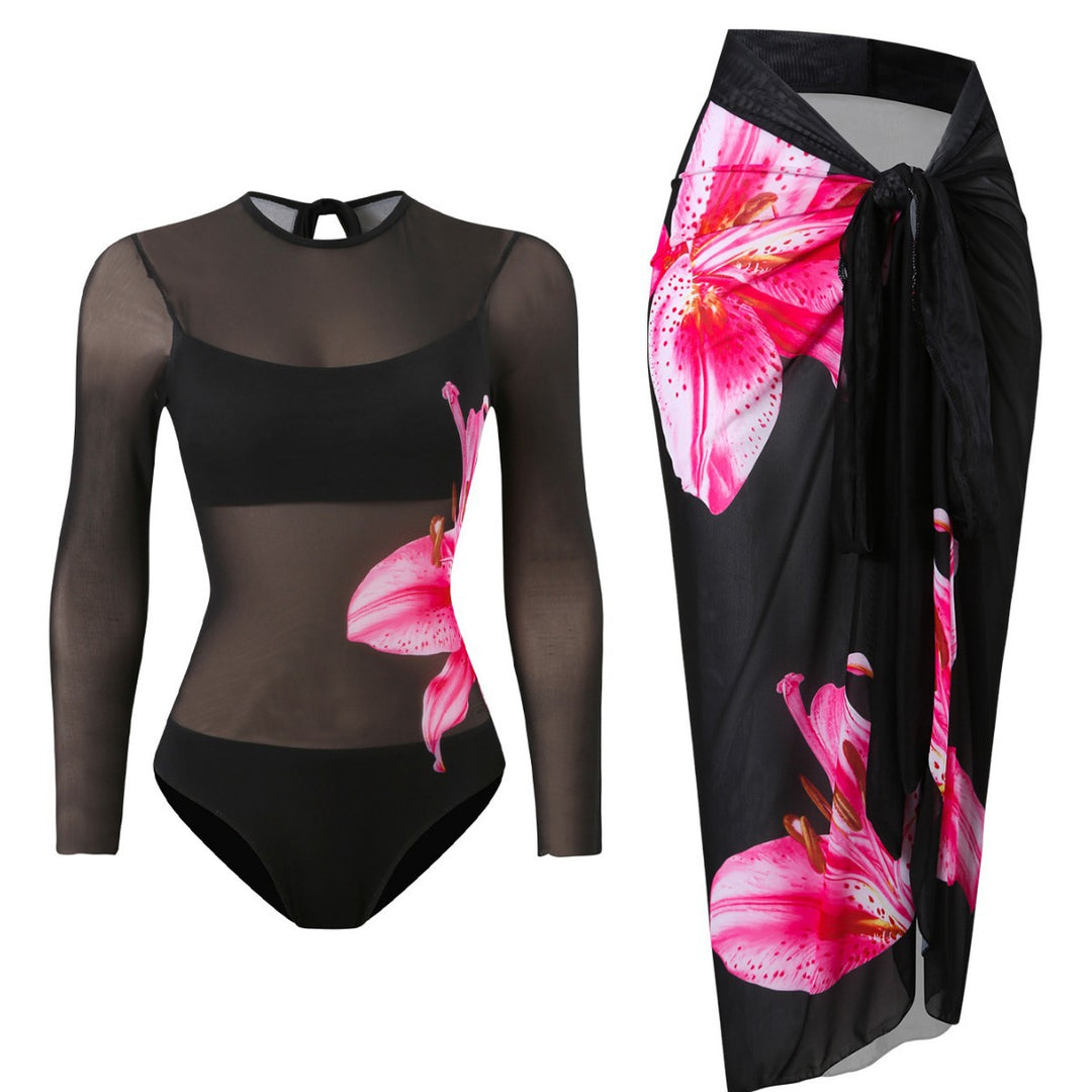 Damen Badeanzug mit elegantem transparentem Wickelrock R&B