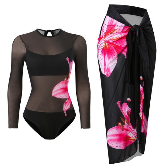 Damen Badeanzug mit elegantem transparentem Wickelrock R&B