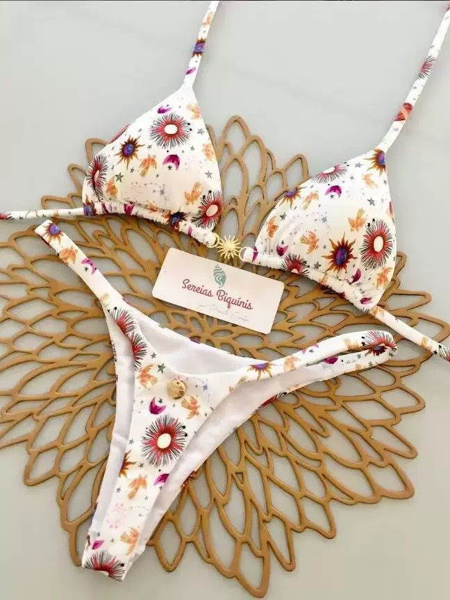 Damen Triangel-Bikini-Set mit floralen Mustern und verstellbaren Trägern R&B