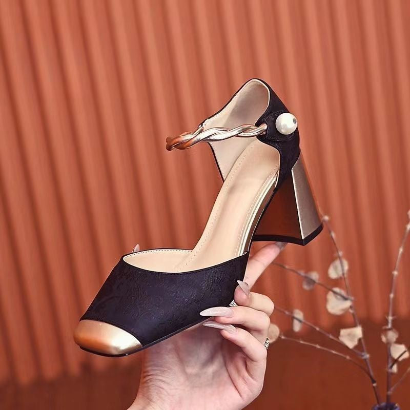 Damen nan elegante Slingback-Pumps mit quadratischer Zehenform, Jacquard-Obermaterial und gedrehtem Schmuckriemen R&B