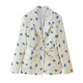 Damen modische Blazerjacke mit floralem Muster und Taillengürtel R&B
