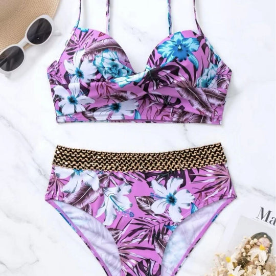 Damen Hochtaillierter Bikini mit floralem Oberteil R&B
