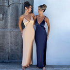 Damen Maxikleid mit elegantem V-Ausschnitt und feinen Spaghettiträgern R&B