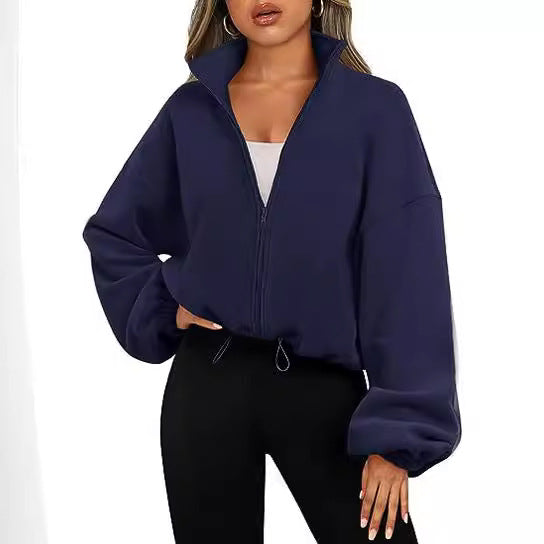 Damen Oversized Sweatjacke mit halbem Reißverschluss und Kordelzug R&B