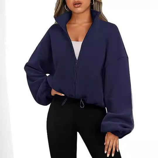 Damen Oversized Sweatjacke mit halbem Reißverschluss und Kordelzug R&B