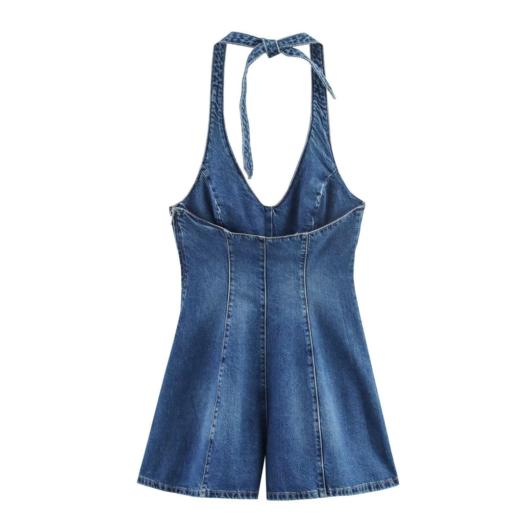 Damen Jumpsuit aus Denim mit Kreuzträgern R&B