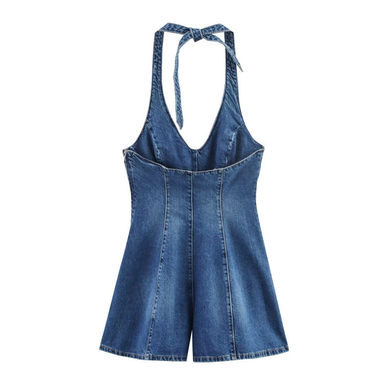 Damen Jumpsuit aus Denim mit Kreuzträgern R&B