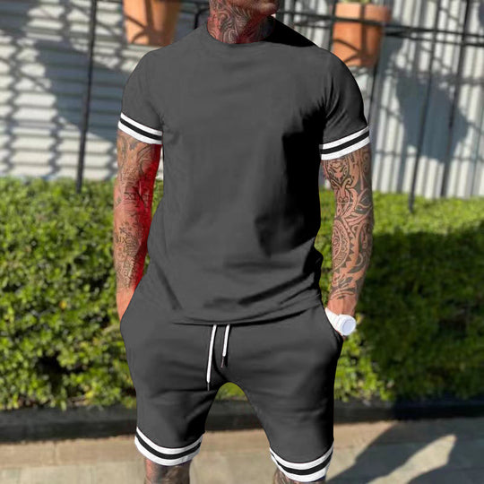 Herren nan sportliches Freizeitset aus Baumwolljersey mit Rundhalsshirt und Kordel-Kurzhose R&B