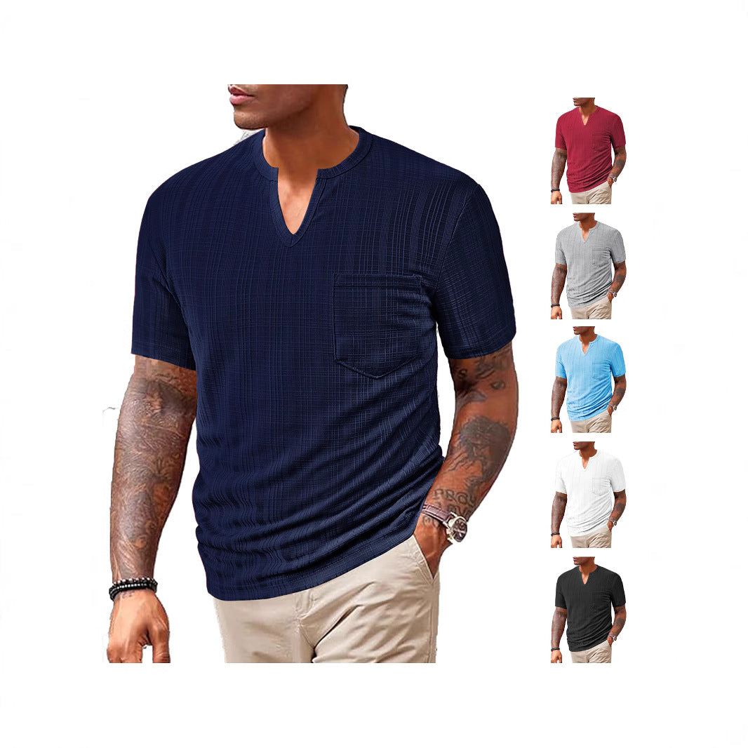Herren Kurzarm T-Shirt mit V-Ausschnitt und Brusttasche R&B