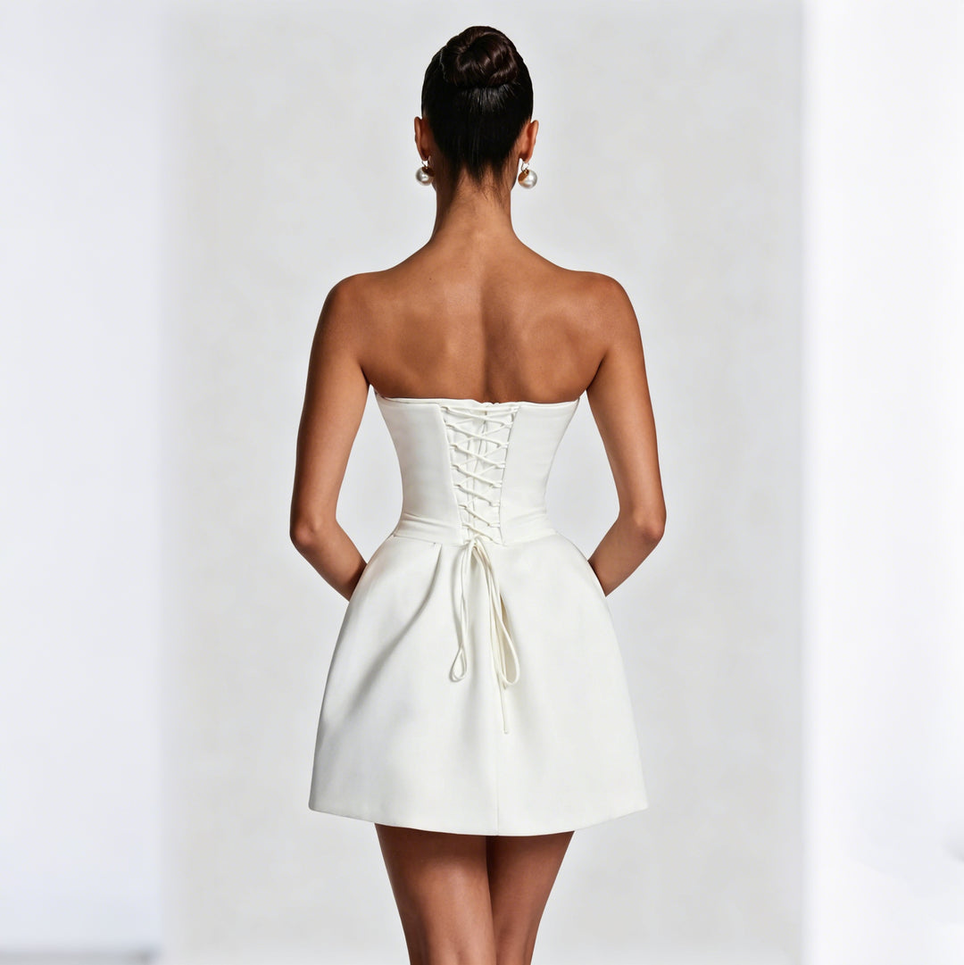 Damen Minikleid mit strukturierter Corsage und tiefem Ausschnitt R&B