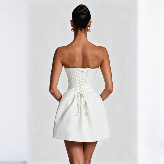 Damen Minikleid mit strukturierter Corsage und tiefem Ausschnitt R&B