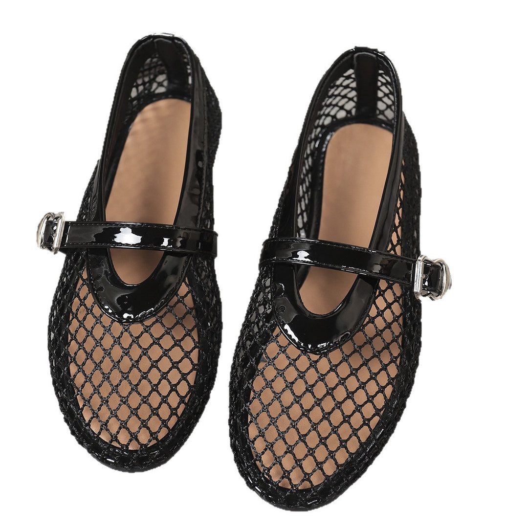 Damen elegante Ballerinas mit netzartigem Obermaterial und dekorativen Schnallen R&B