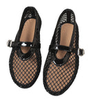 Damen elegante Ballerinas mit netzartigem Obermaterial und dekorativen Schnallen R&B