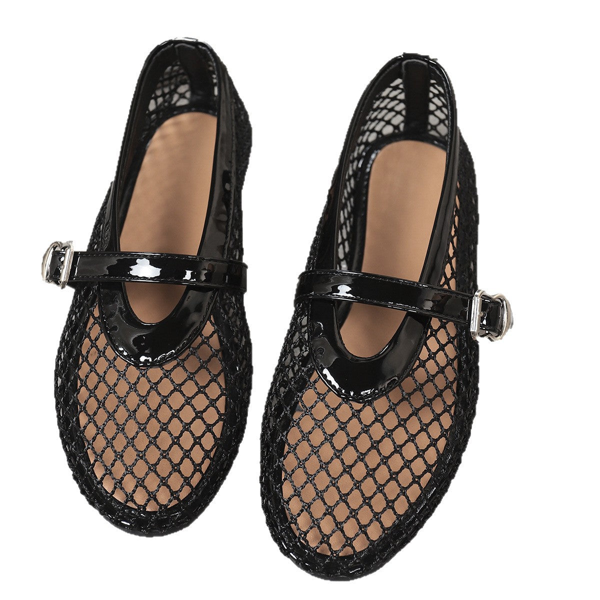 Damen elegante Ballerinas mit netzartigem Obermaterial und dekorativen Schnallen R&B