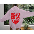 Damen oversized Kapuzenpullover mit kreativem Herzmotiv