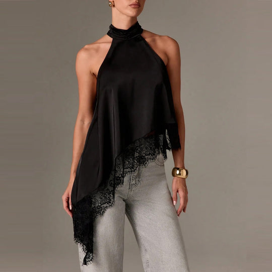 Damen luftiges Chiffon-Top mit eleganter Spitzenverzierung R&B