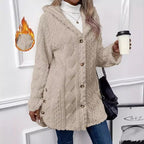 Damen Kuschelige Jacke mit Kapuze und Knopfdetails