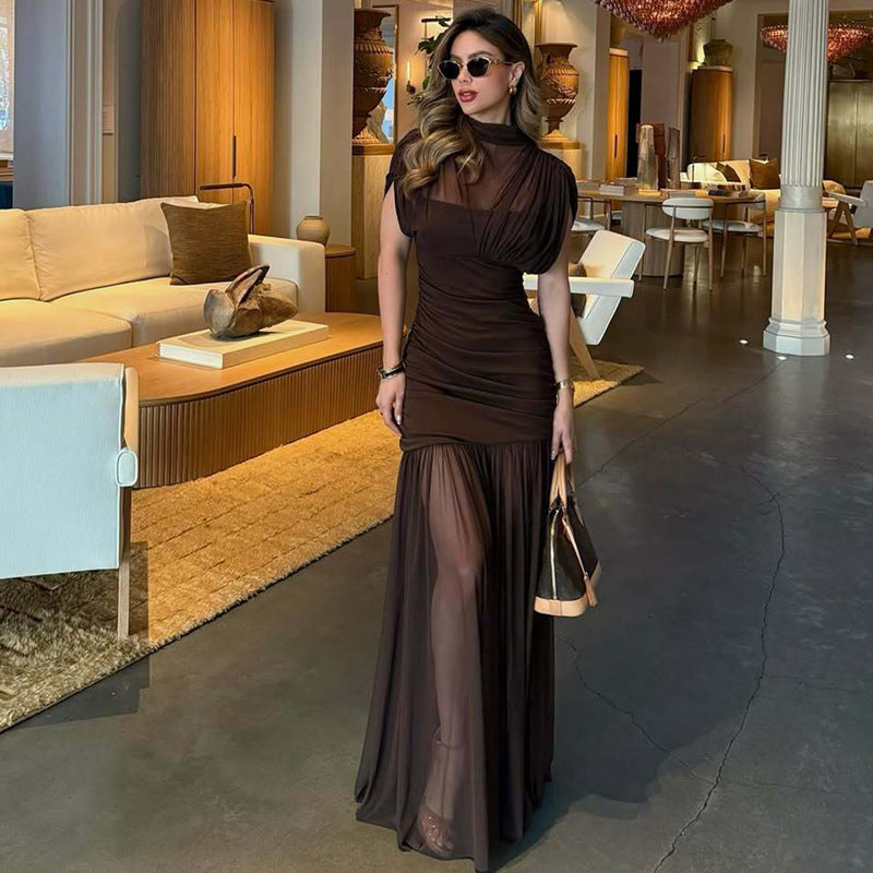 Damen Elegantes Maxikleid mit transparentem Oberteil und figurbetonendem Unterbau R&B