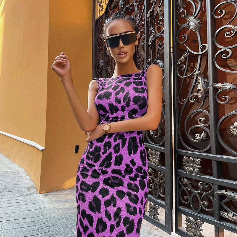 Damen Figurbetontes Kleid mit Modischem Leopardenmuster und Schulterfreier Optik R&B