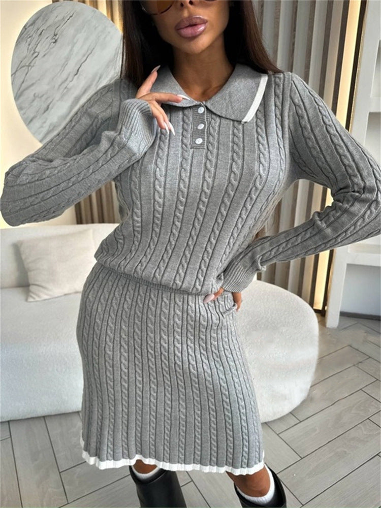 Damen Strickkleid mit hochgeschlossenem Kragen und Knopfleiste R&B