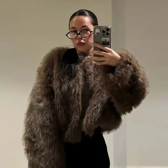 Damen Kuschelige Kunstpelzjacke mit offenem Schnitt R&B