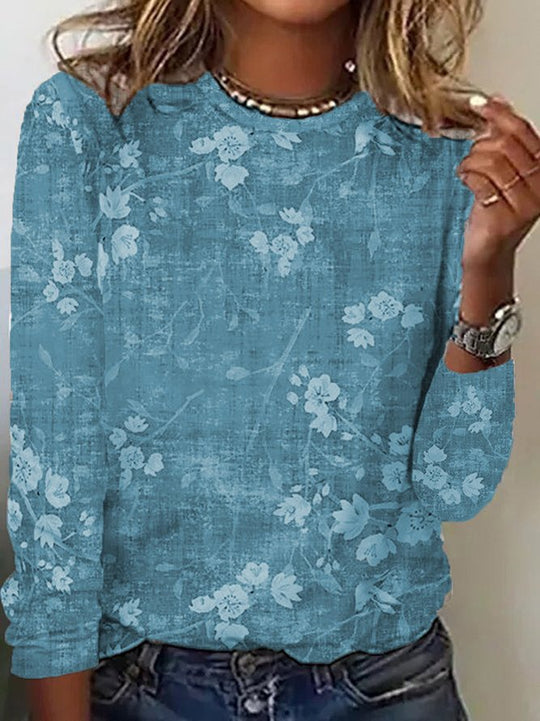 Damen Langarmshirt mit floralem Druck und weichem Stoff R&B