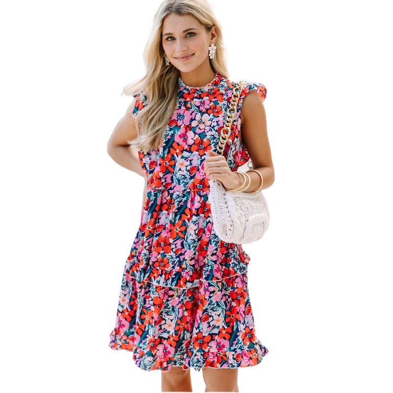 Damen Rüschenshirt Floral Midi Kleid