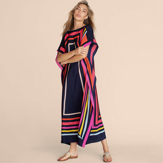 Damen Maxirobe mit buntem Grafikdesign Heidi Mode