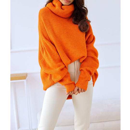 R&B | Damen Strickpullover mit Rollkragen lockerer Sitz, einfarbig