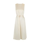Damen Elegantes Midikleid mit Taillengürtel und fließendem Schnitt EB