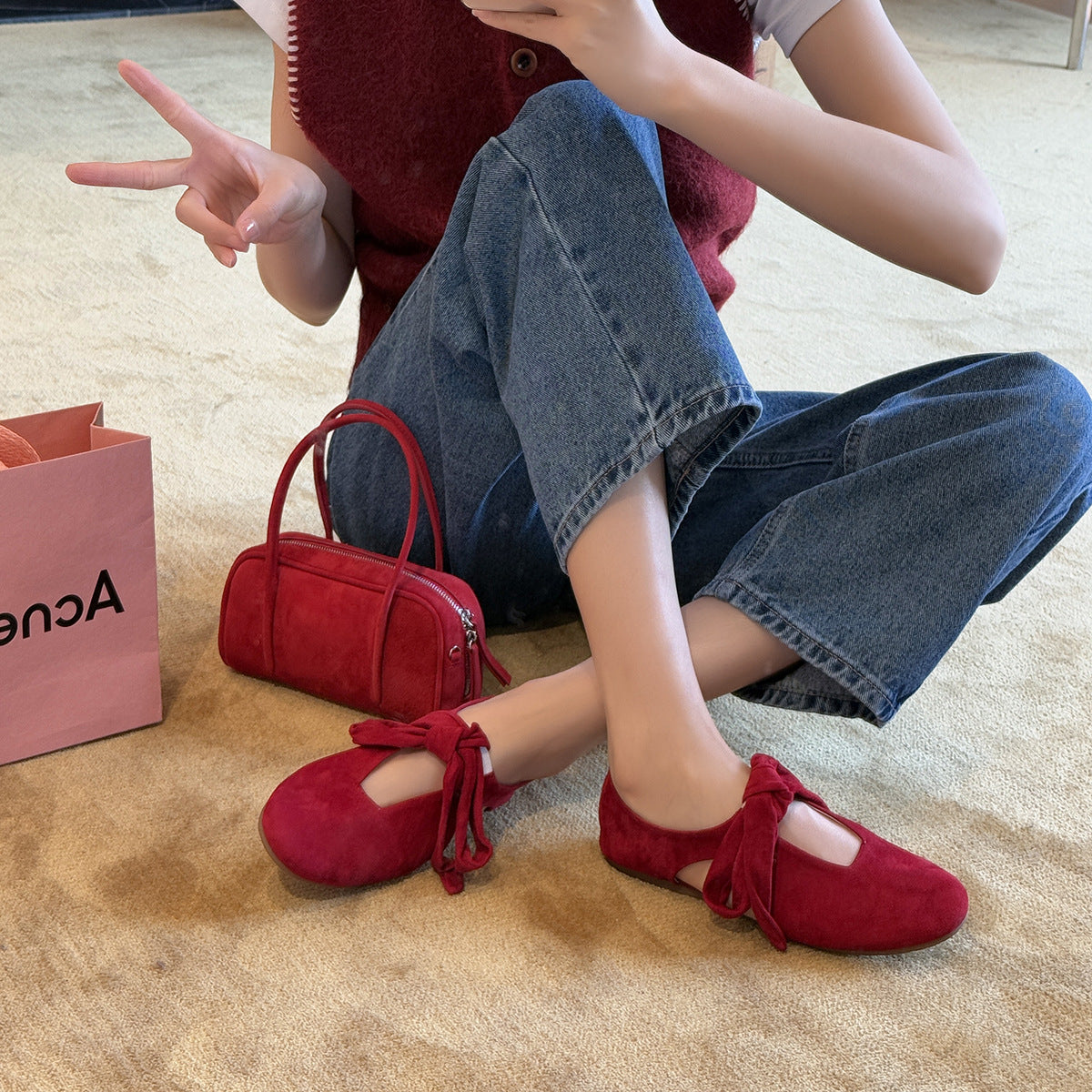 Damen Mokassins mit elegantem Knoten-Design und hochwertiger Wildleder-Oberfläche
