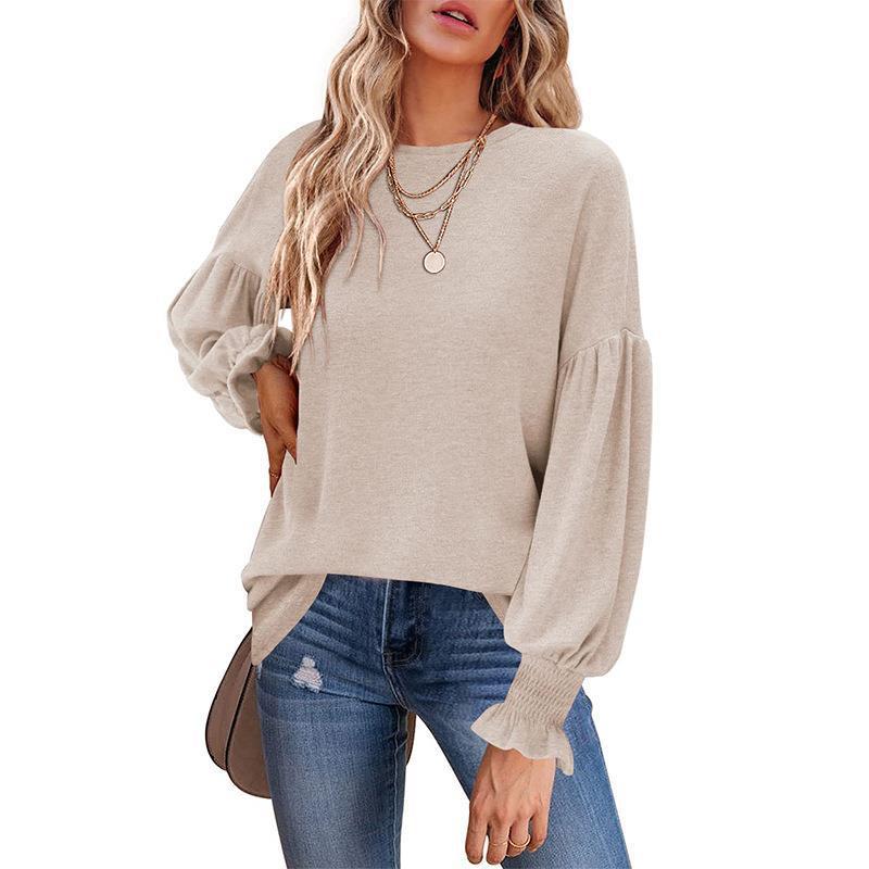 Damen lässiger Pullover mit Ballonärmeln und raffiniertem Saum R&B